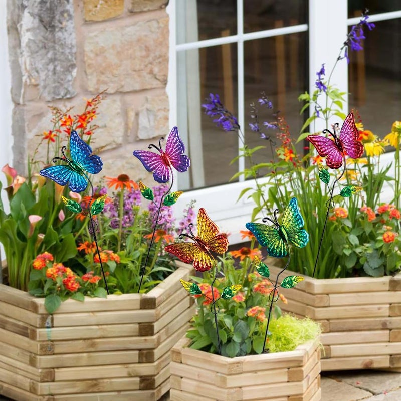 Venniy 5 Pack Butterfly Decorative Garden Stakes,Outdoor Metal Decor Outdoor Decorations for Patio and Yard - Image 2